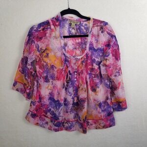 America Collection Women's PS VntgFloral Print Blouse Pink Purple Yellow